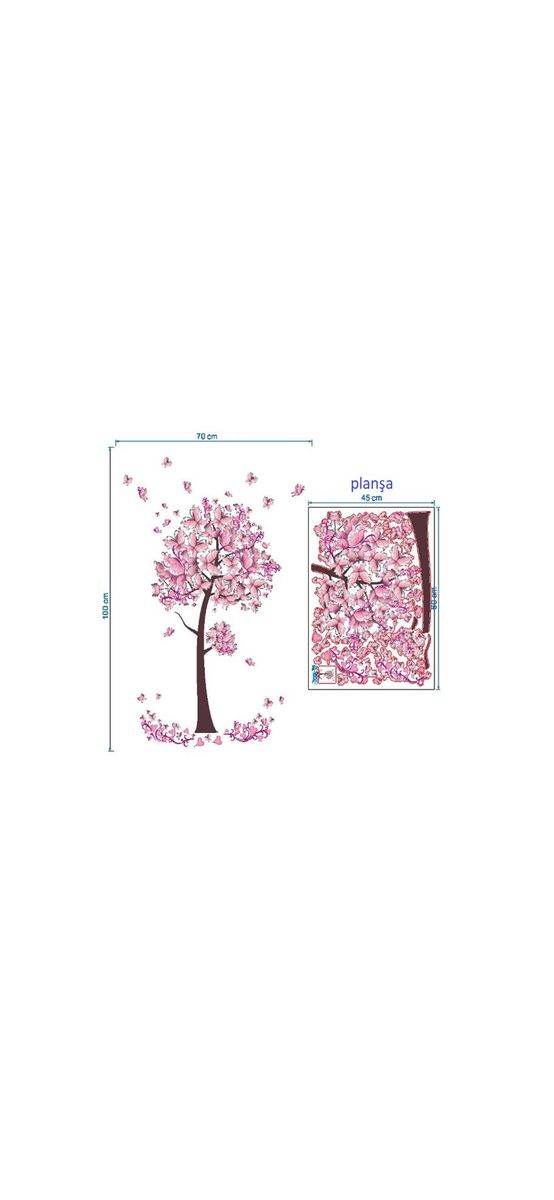 Sticker cameră fetiţă Copacul cu fluturi roz, 100 cm înălţime