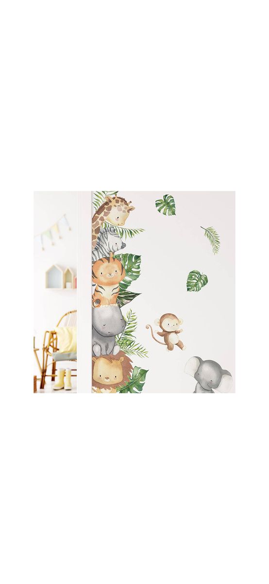 Sticker cameră copii, bordură verticală cu animale din junglă, 120x30 cm