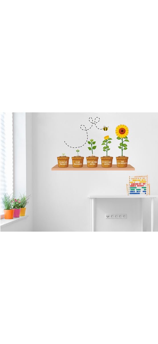 Sticker pentru copii, etapele succesului, Folina, autoadeziv, model floral, racletă de aplicare inclusă