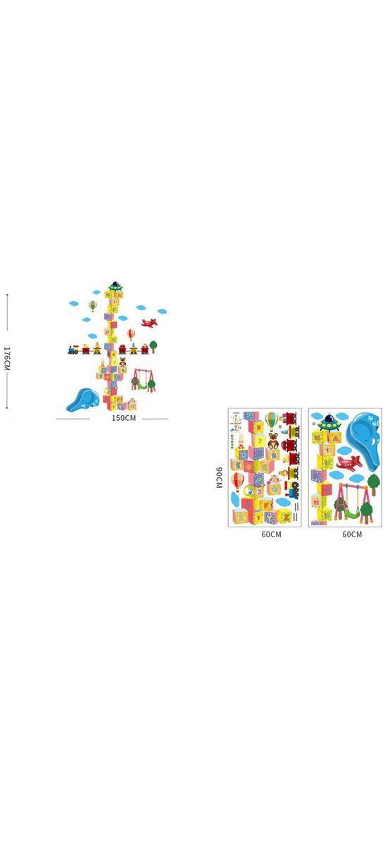 Sticker copii, Cuburi colorate şi jucării, planșă mare de 170x150 cm, racletă de aplicare inclusă