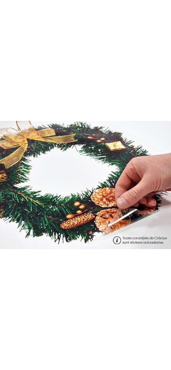 Sticker Crăciun, coroniţă watercolor,  37 cm diametru - se lipeste pe geam, usa, perete