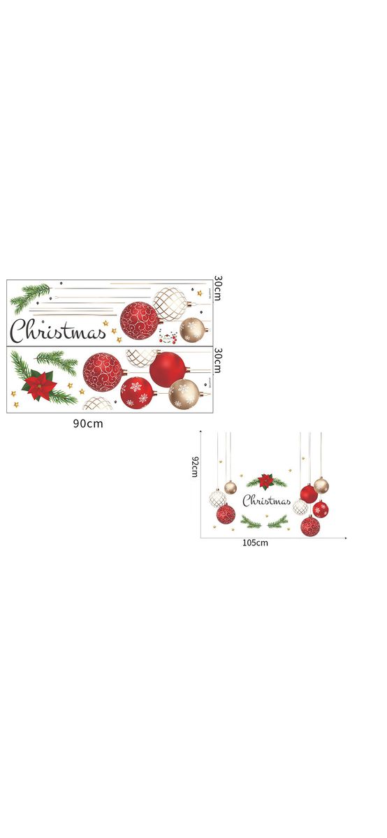 Sticker Crăciun, decor cu globuri roşii, 90x100 cm