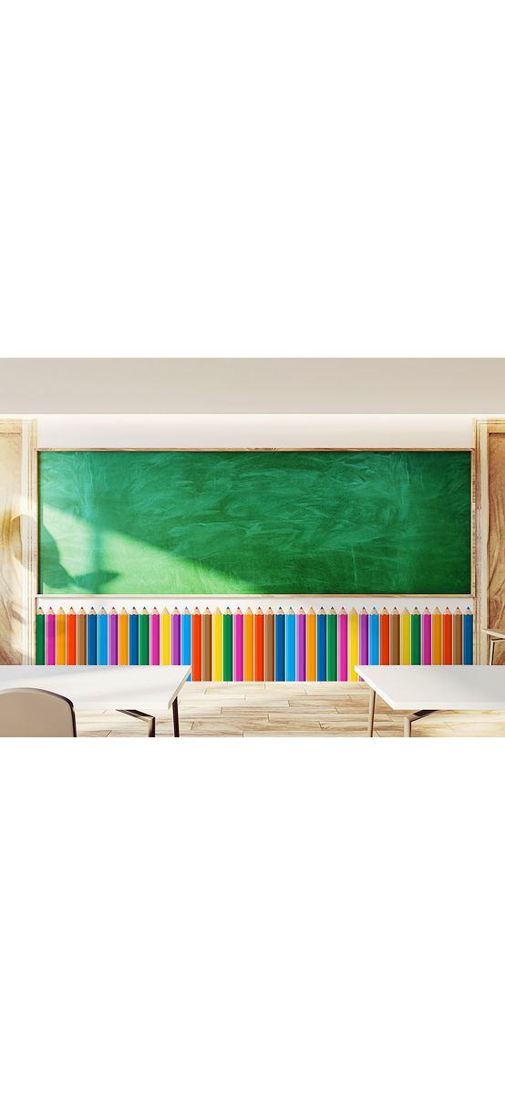 Sticker Creioane colorate, Folina, multicolor, 140 x 40 cm, planșă mare, racletă de aplicare inclusă