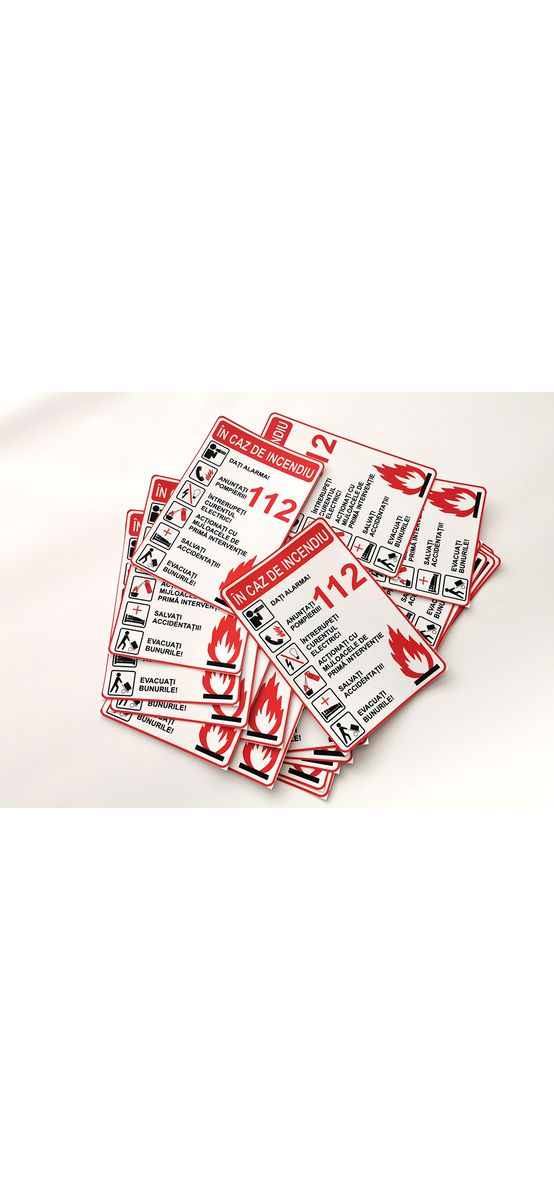 Sticker cu 'Măsuri de urmat în caz de incendiu', autocolant, 216 x 148 mm