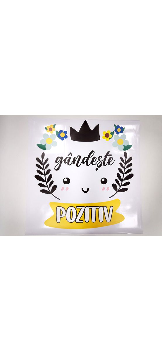 Sticker cu mesaj motivațional 'gândește pozitiv', decorațiune pentru școli și grădinițe sau camera copiilor , 93x100 cm, racletă de aplicare inclusă
