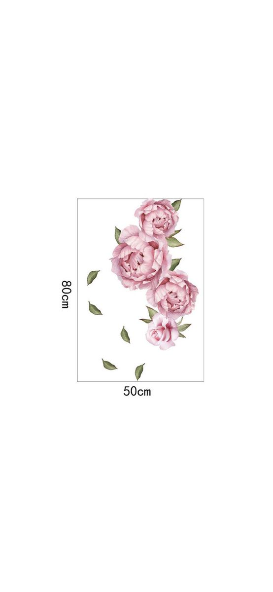 Sticker Decor flori roz, bujori şi frunze, 80x50 cm