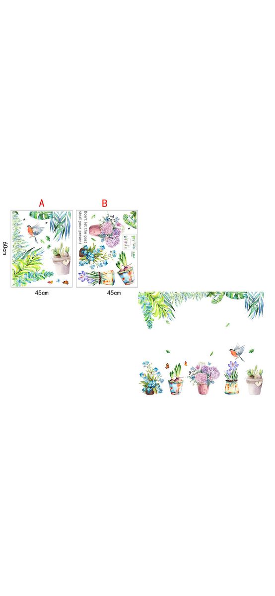 Stickere flori, decor cu ghivece colorate, 2 planșe cu elemente individuale