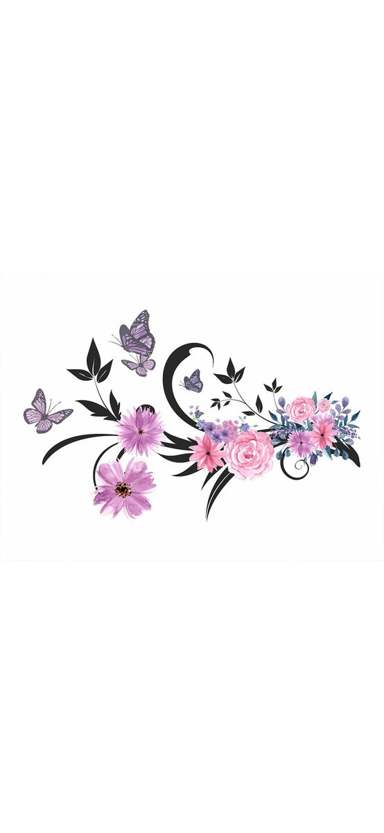 Sticker perete, Folina, Decor flori mov, 90x60 cm