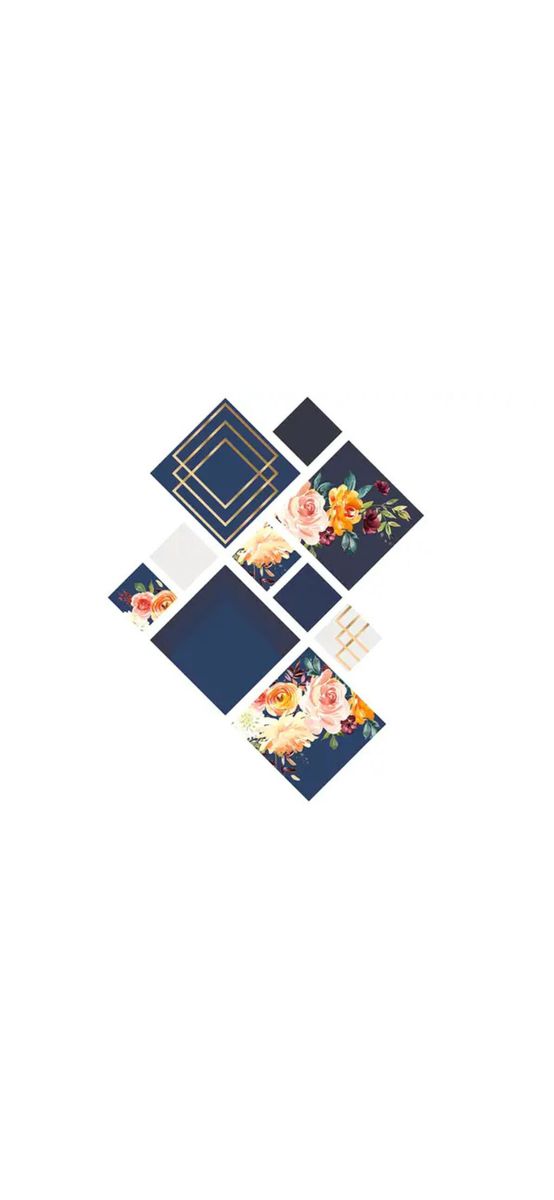 Sticker perete decor floral albastru – set 10 pătrate cu motive geometrice și florale