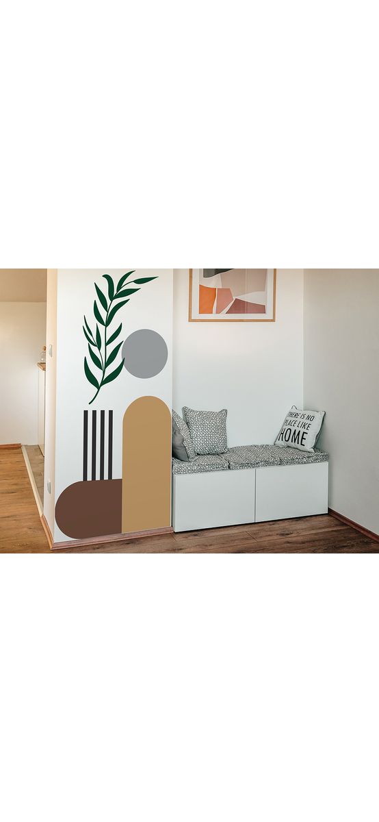 Sticker decorativ bohemian abstract, compus din 8 elemente cu aplicare independentă, Folina, racletă inclusă