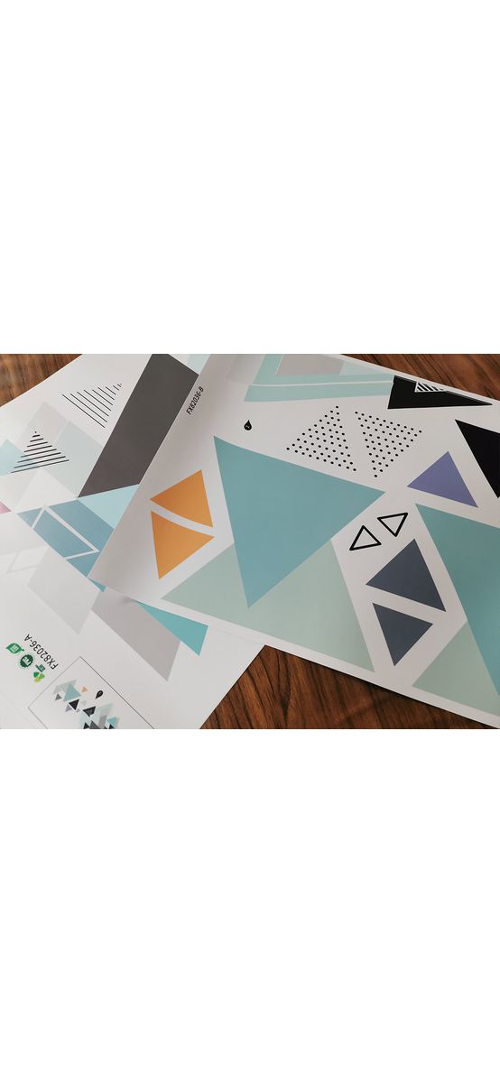 Sticker model geometric, cu triunghiuri bleu şi gri, 60x150 cm