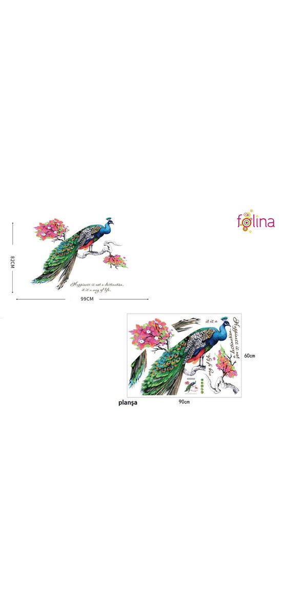 Sticker perete Păun, multicolor, 100 cm
