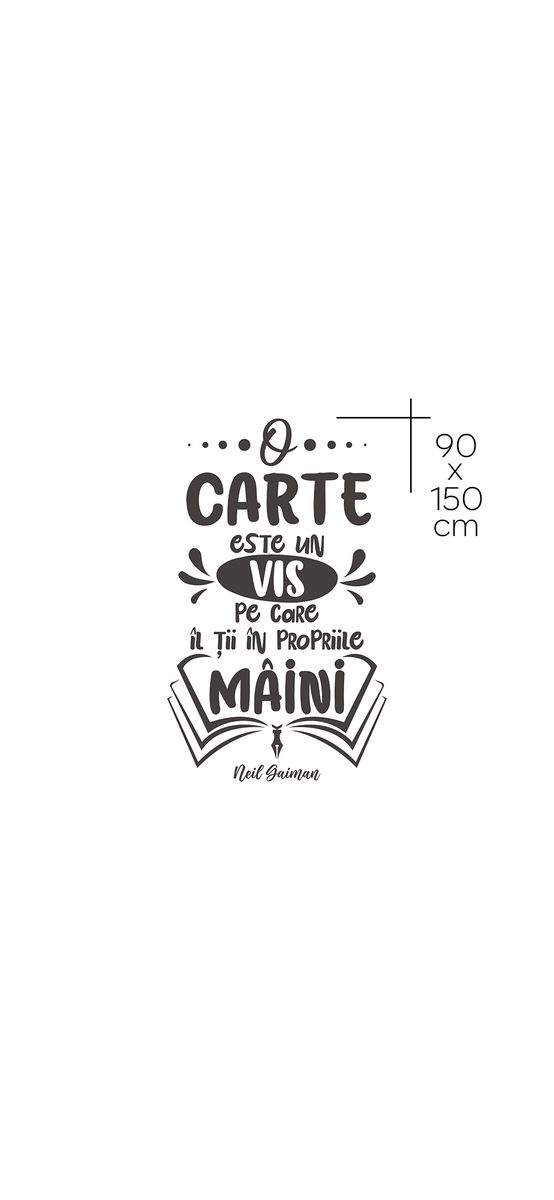 Sticker educativ citat Neil Gaiman despre carte, decorațiune pentru școli și grădinițe, 90x150 cm, racletă de aplicare inclusă