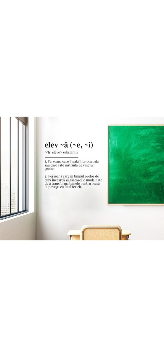 Sticker cu definiția elevului, decorațiune pentru școli sau grădinițe, 90x73 cm, racletă de aplicare inclusă