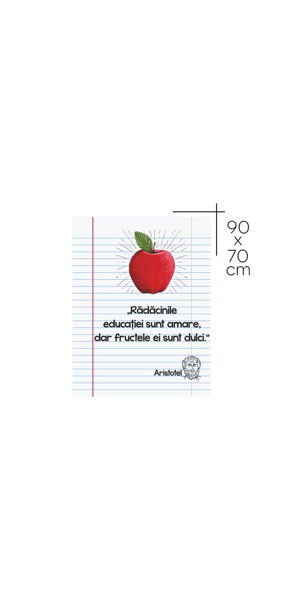 Sticker cu citat Aristotel, decorațiune pentru școli sau grădinițe, 90x70 cm, racletă de aplicare inclusă
