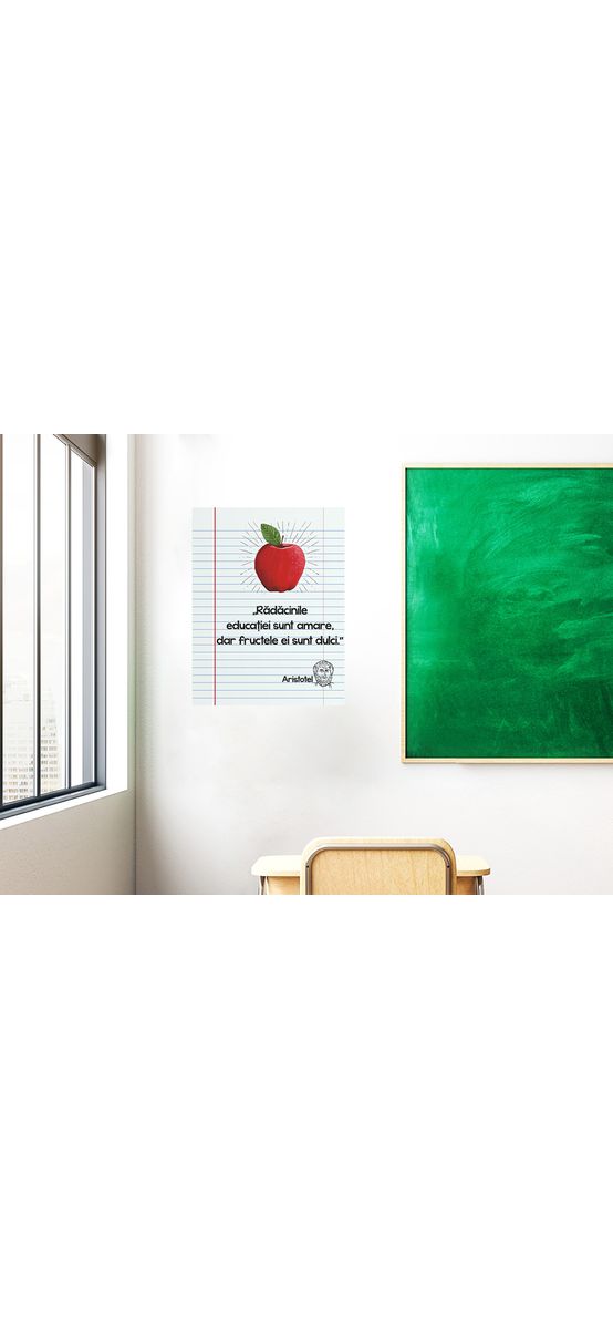 Sticker cu citat Aristotel, decorațiune pentru școli sau grădinițe, 90x70 cm, racletă de aplicare inclusă