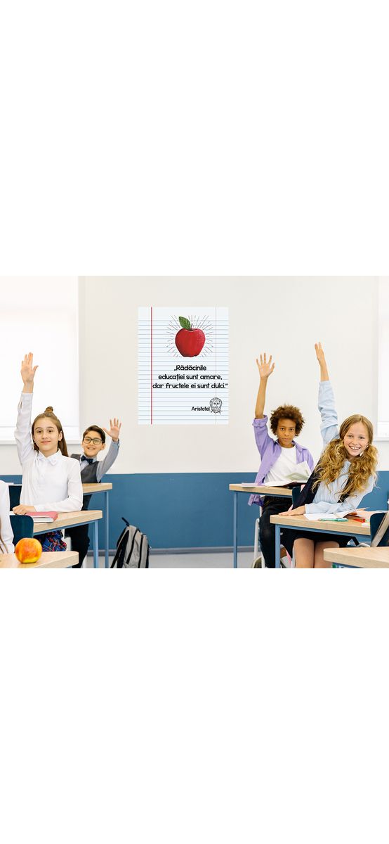 Sticker cu citat Aristotel, decorațiune pentru școli sau grădinițe, 90x70 cm, racletă de aplicare inclusă