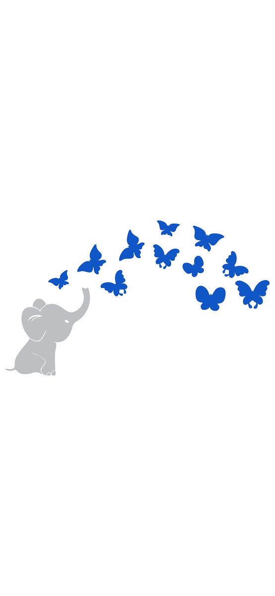 Sticker perete Micul elefant și fluturii, Folina, culoare albastră, set 12 stickere, racletă de aplicare inclusă.