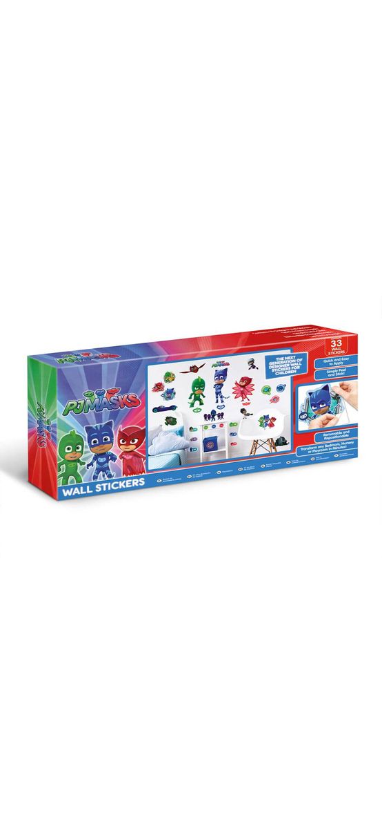 Sticker Eroi în pijama PJ Masks, Walltastic, decorațiune multicoloră, planșă 33 stickere