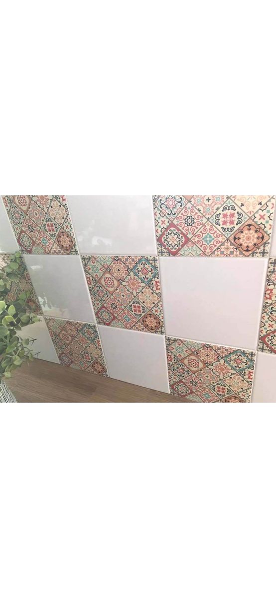 Stickere faianţă, Folina, imprimeu bej, autoaezive, set 6 bucăţi de 20x20 cm