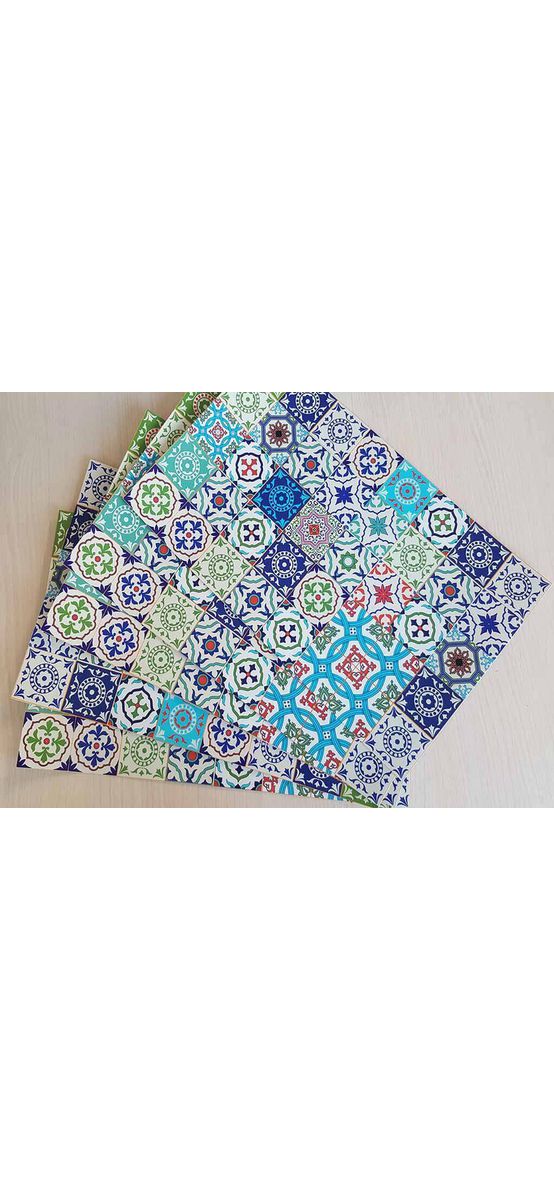 Set 12 Stickere faianţă Patchwork Blue, Folina, model albastru, 25x40 cm