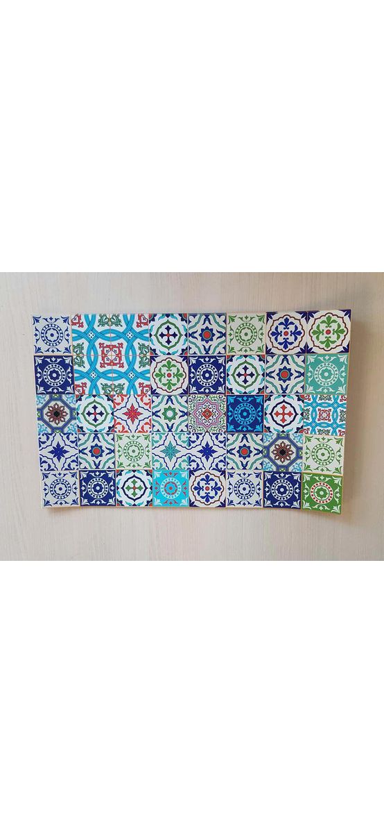 Set 12 Stickere faianţă Patchwork Blue, Folina, model albastru, 25x40 cm