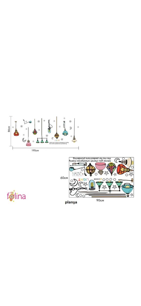 Stickere perete, decor cu felinare colorate, 86x195 cm