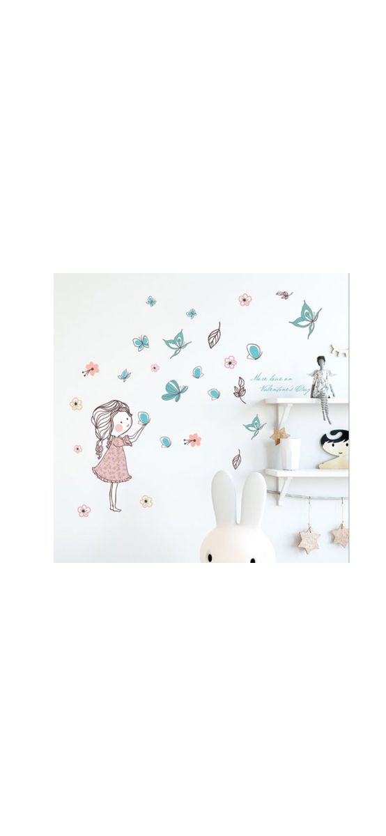 Sticker copii Fetiţa cu fluturi, Folina, culori pastel 