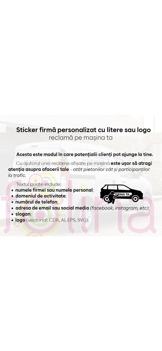 Sticker firmă personalizat cu litere sau logo, reclamă pe mașina ta - 2 rânduri