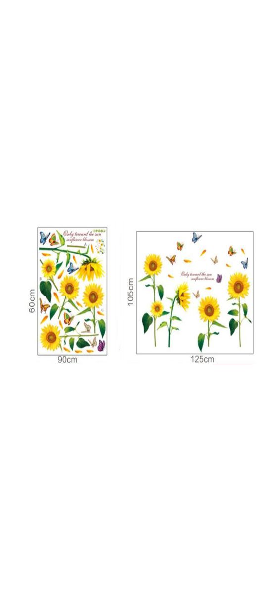 Stickere perete flori, Folina, floarea soarelui si fluturi, 60x90 cm