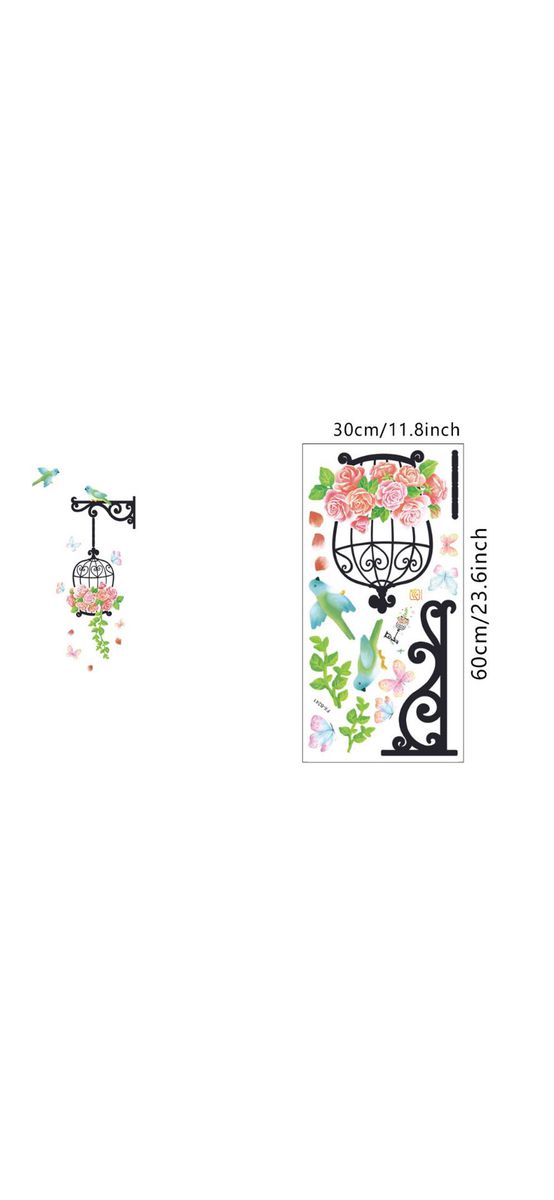 Sticker Colivie, flori roz şi păsări, decor perete hol, bucatărie, balcon