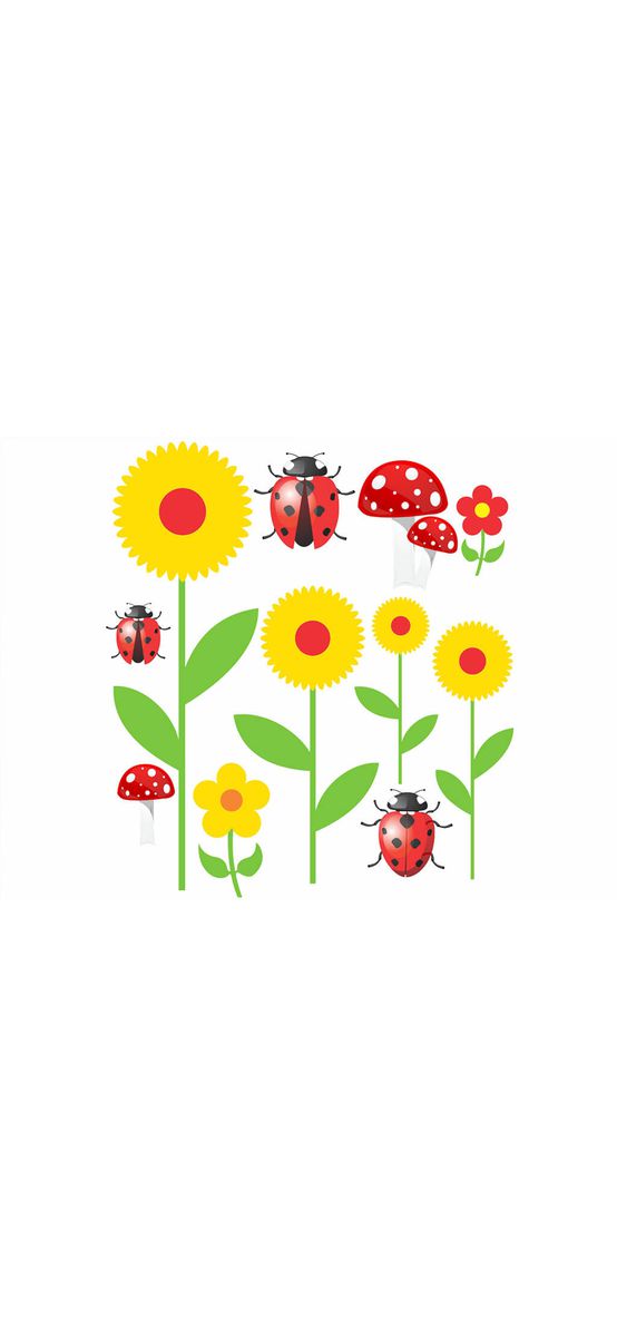Stickere flori şi buburuze Campo, Folina, decorațiune colorată pentru camera copiilor, racletă de aplicare inclusă