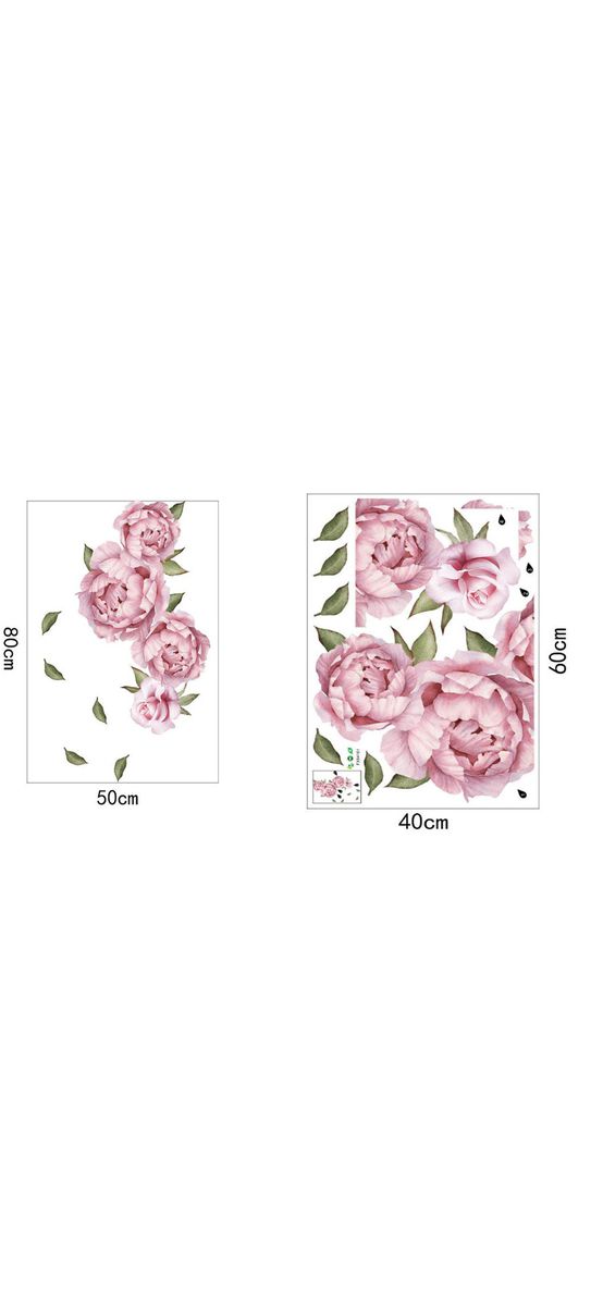 Sticker Decor flori roz, bujori şi frunze, 80x50 cm
