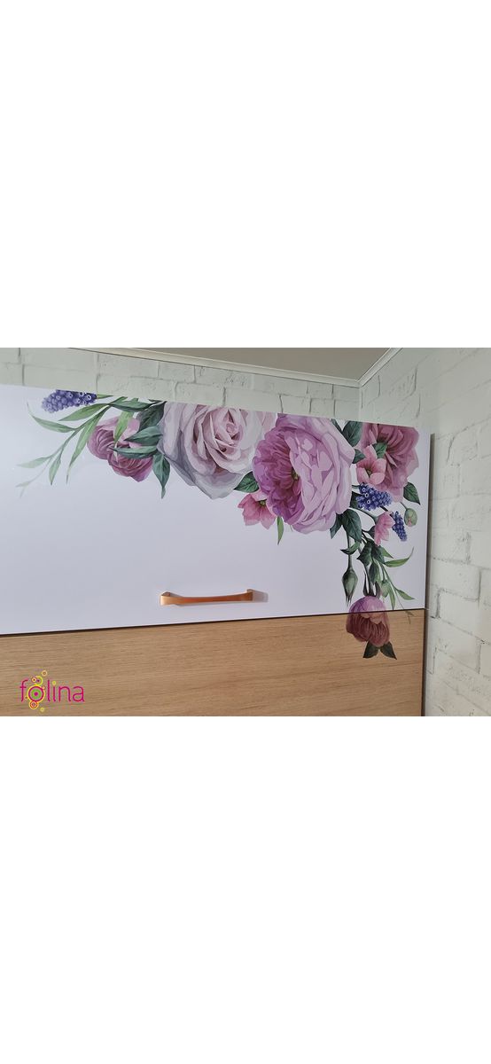 Sticker perete, Folina, decor floral mov, 80x80 cm