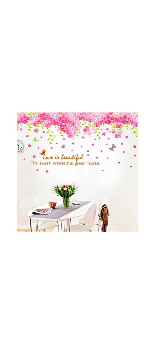 Stickere geam, flori roz şi fluturi coloraţi, bordură decorativă de 40x250 cm