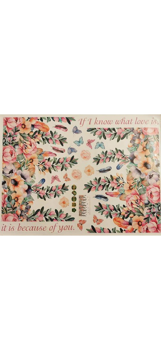 Stickere flori Blossom, Folina, bordură decorativă cu flori pastel watercolor, 84 cm