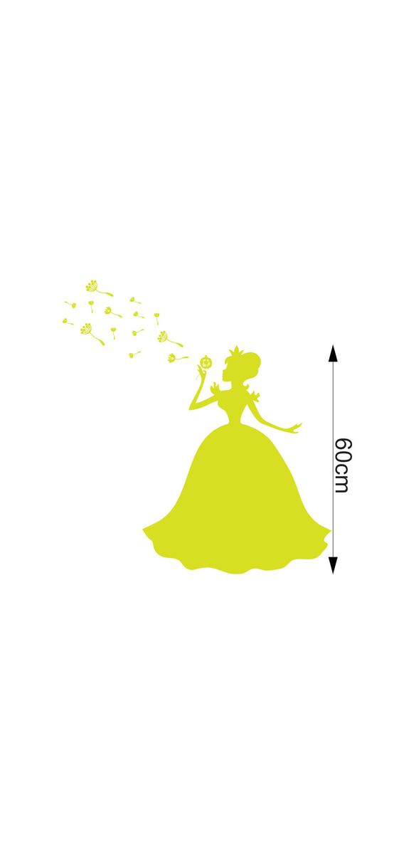 Sticker fosforescent Prinţesă, Folina, Glow in the dark, 60 cm înălţime, racletă de aplicare inclusă.
