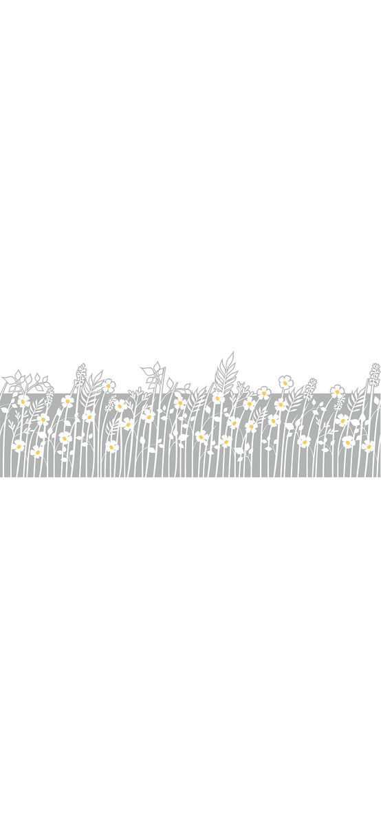 Folie geam autoadezivă Flori de câmp, sablare tip bordură decorativă, 45x200 cm, cu racletă aplicare