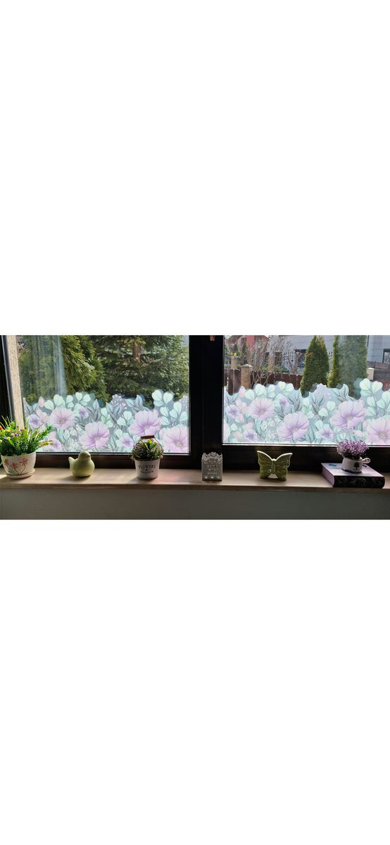 Sticker geam, Folina, bordură decorativă cu flori mov, 25x130 cm