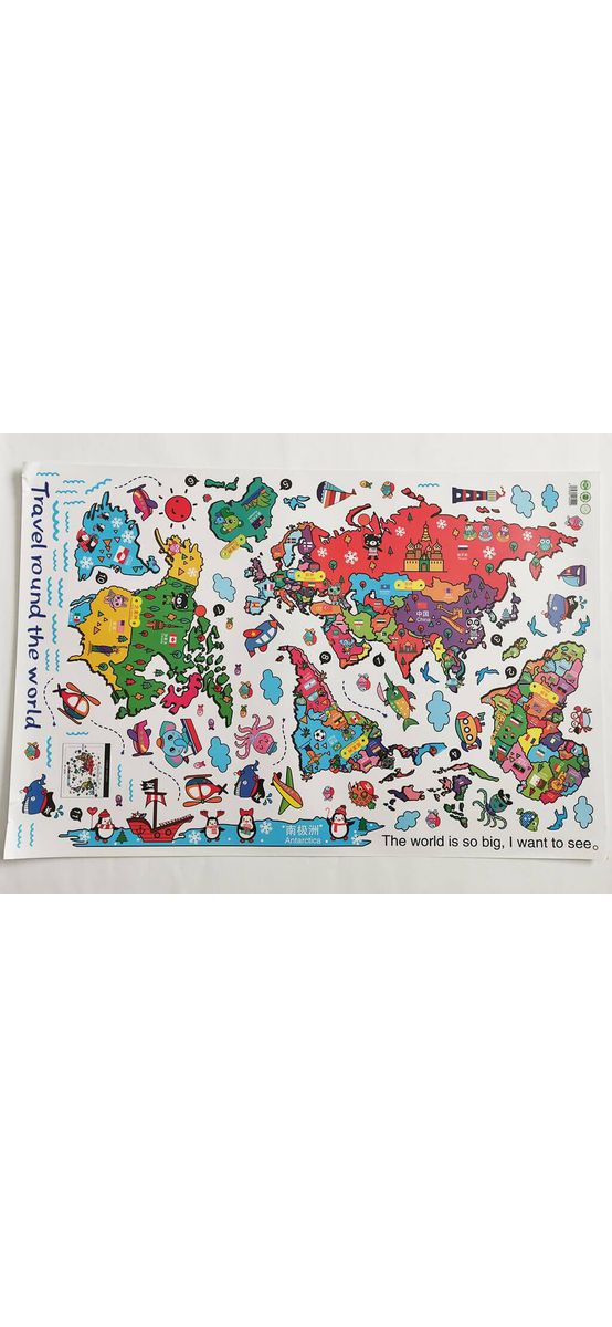Sticker harta lumii, Folina, pentru copii, multicolor - 85x120 cm
