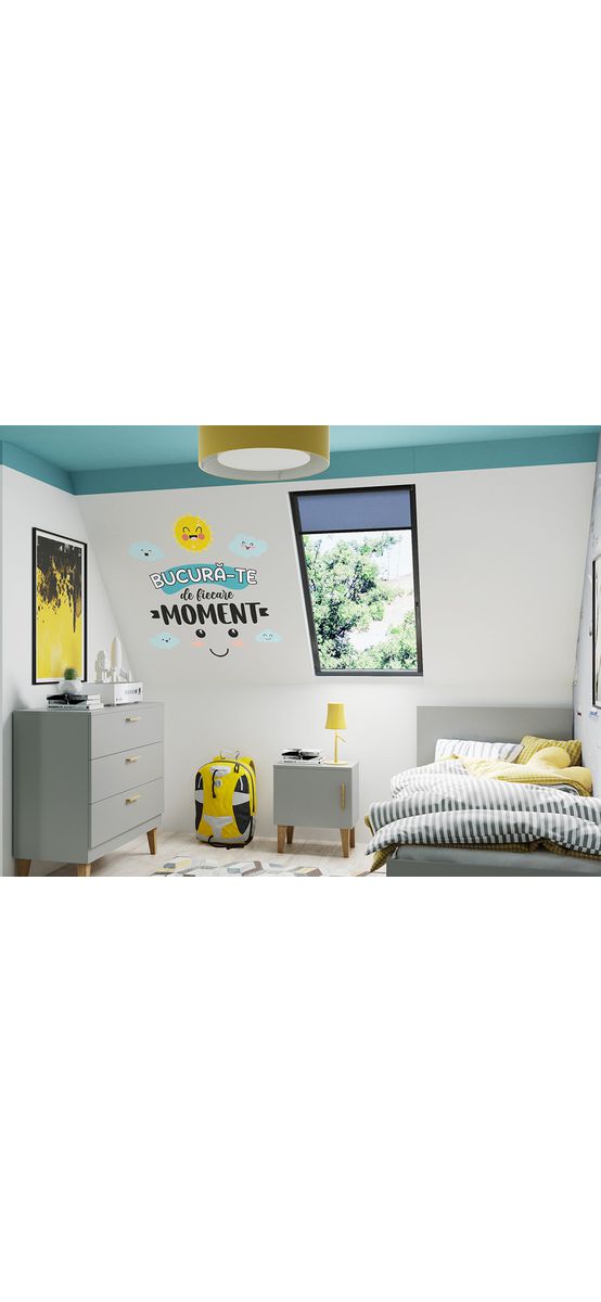 Sticker cu mesaj 'Bucură-te de fiecare moment', decorațiune pentru școli și grădinițe sau camera copiilor, 100x100 cm, racletă de aplicare inclusă