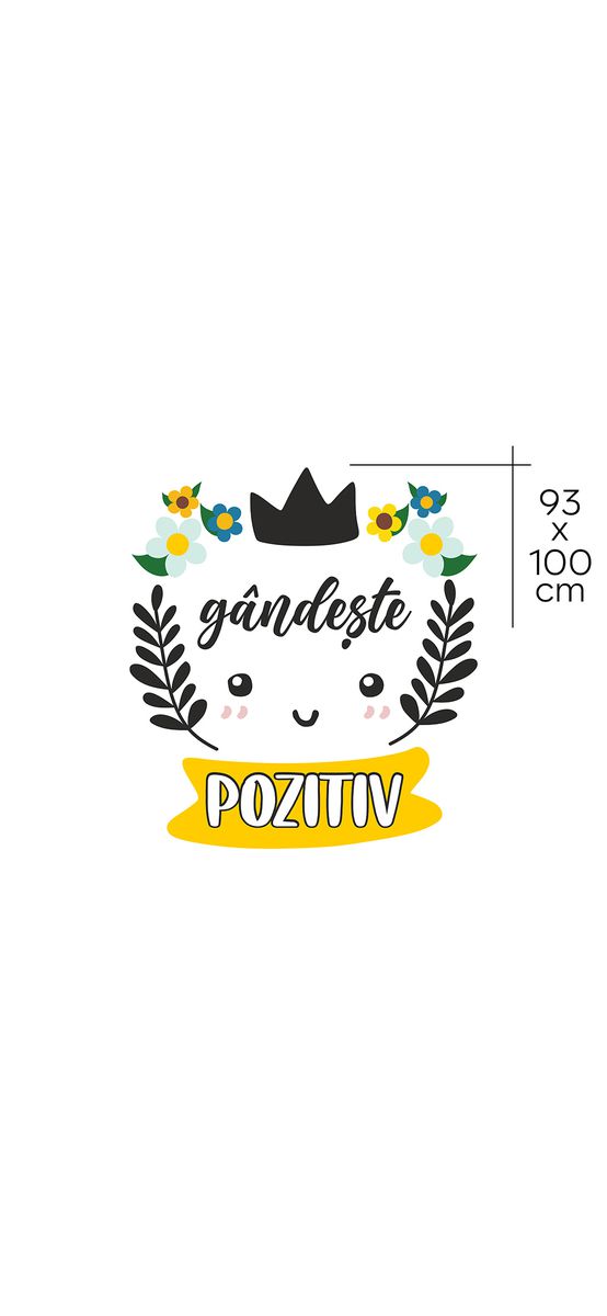Sticker cu mesaj motivațional 'gândește pozitiv', decorațiune pentru școli și grădinițe sau camera copiilor , 93x100 cm, racletă de aplicare inclusă