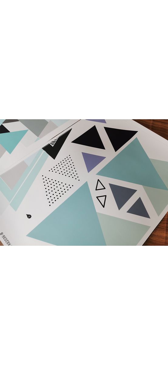 Sticker model geometric, cu triunghiuri bleu şi gri, 60x150 cm