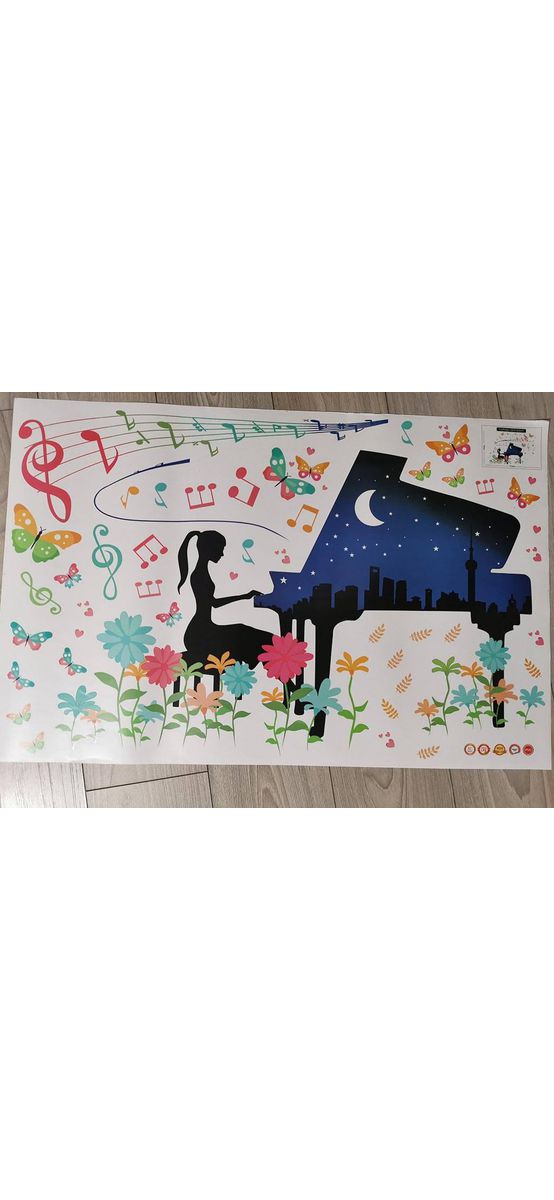 Sticker Fată la pian, Folina, multicolor, 110x75 cm