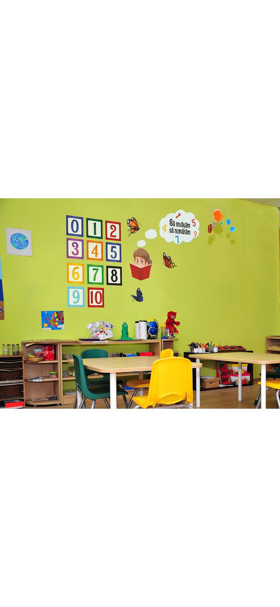 Sticker educativ Invățăm să numărăm, numere în pătrate, decorațiune pentru școli și grădinițe, planșă de100x65 cm, racletă inclusă