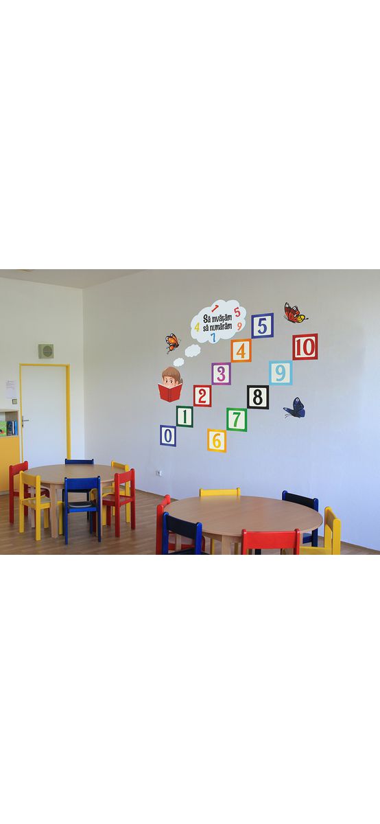 Sticker educativ Invățăm să numărăm, numere în pătrate, decorațiune pentru școli și grădinițe, planșă de100x65 cm, racletă inclusă