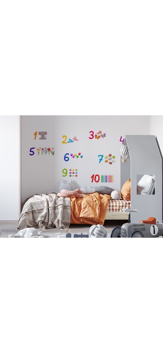 Stickere Numere cu multimi, Folina decor gradinita, multicolor, planșă mare de 70x150 cm, racletă de aplicare inclusă