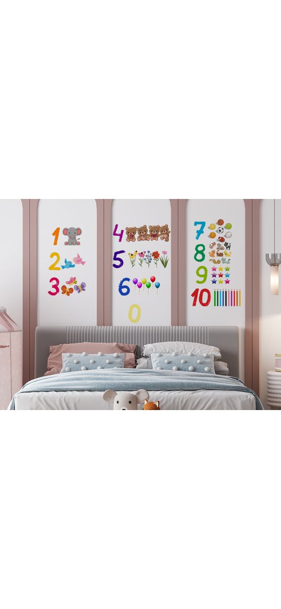 Stickere Numere cu multimi, Folina decor gradinita, multicolor, planșă mare de 70x150 cm, racletă de aplicare inclusă