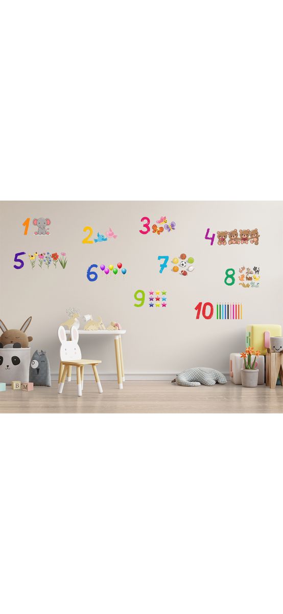 Stickere Numere cu multimi, Folina decor gradinita, multicolor, planșă mare de 70x150 cm, racletă de aplicare inclusă