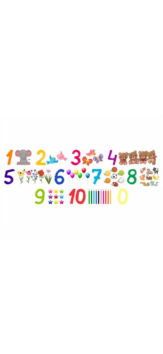Stickere Numere cu multimi, Folina decor gradinita, multicolor, planșă mare de 70x150 cm, racletă de aplicare inclusă